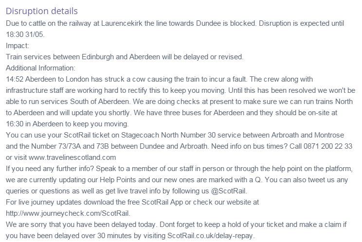 Information on the delay from the ScotRail website.