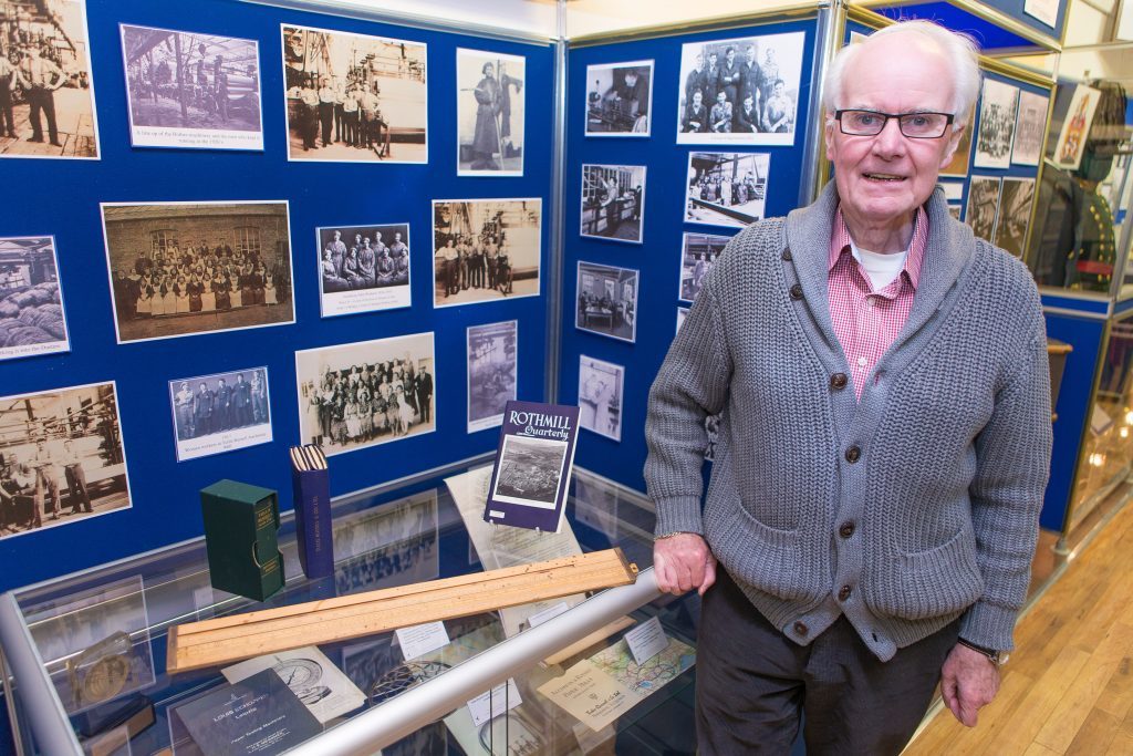Exhibition depicting the Rise and Fall of the Tullis Russell Papermill in Glenrothes. - Trustee David Brown (73) from Glenrothes is pictured with photographs