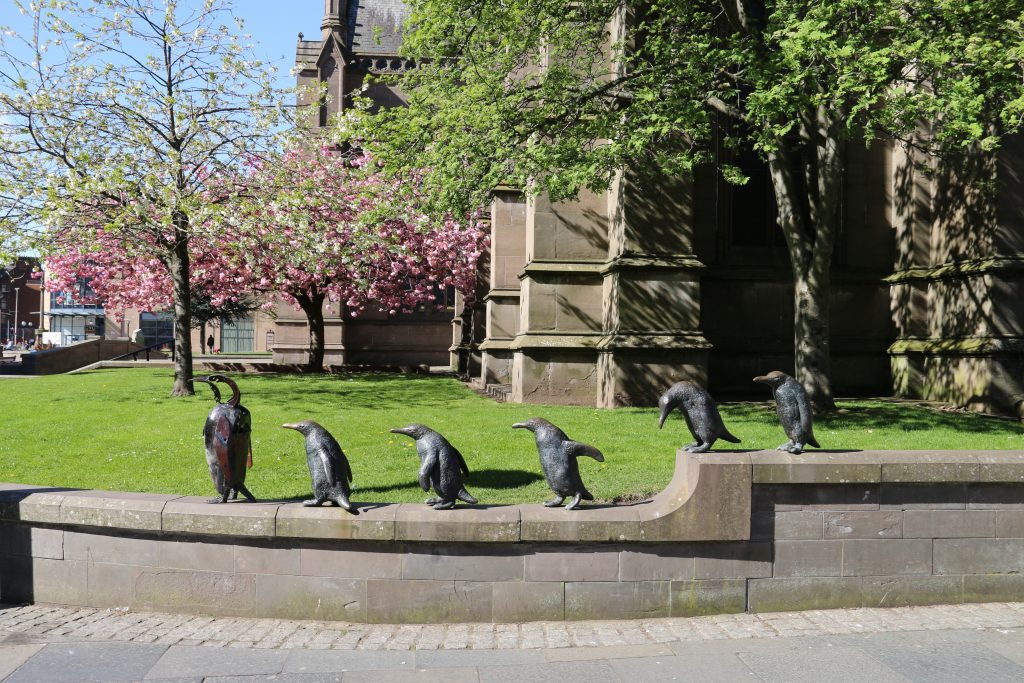 Tatha Gallerys resident penguin by artist Helen Denerley - on the road in Dundee! 