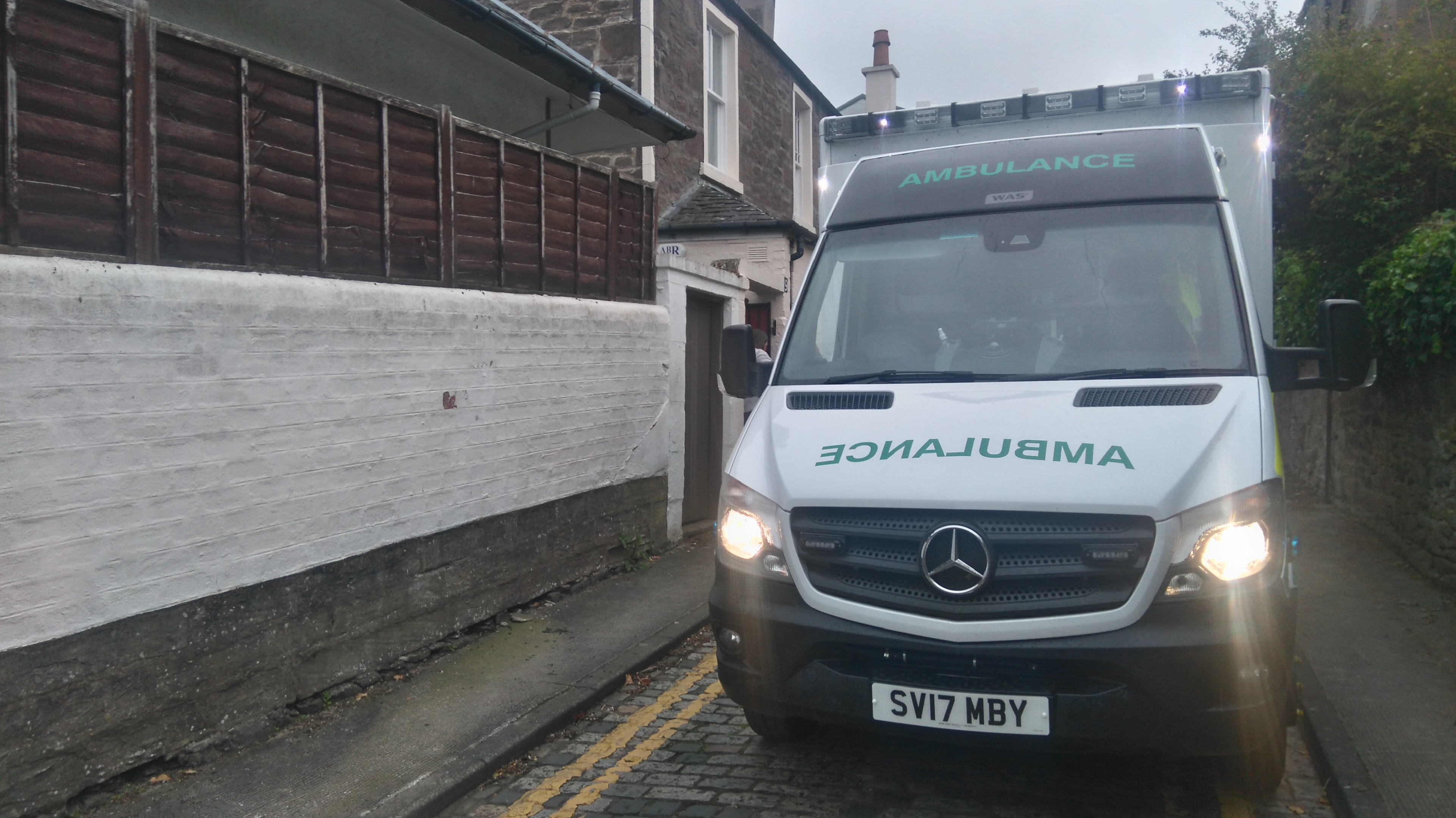 The ambulance at the scene on Westfield Place,  which arrived an hour after being called.