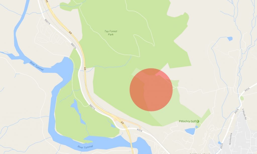 The fire is centred on the area highlighted in red. 