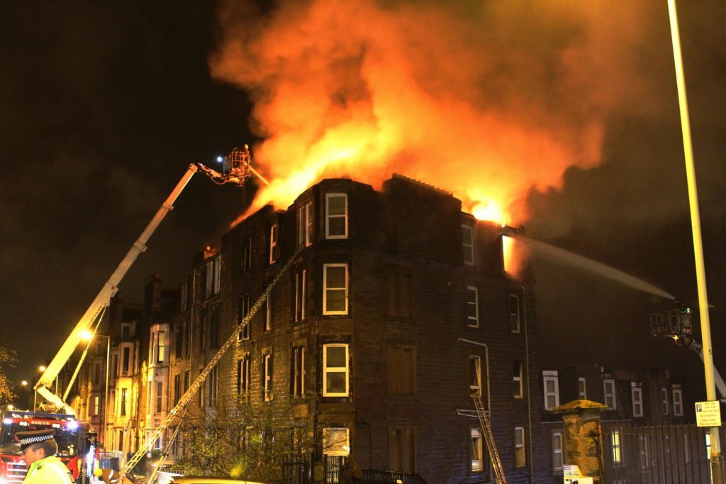 The fire raging in Garland Place in 2012.