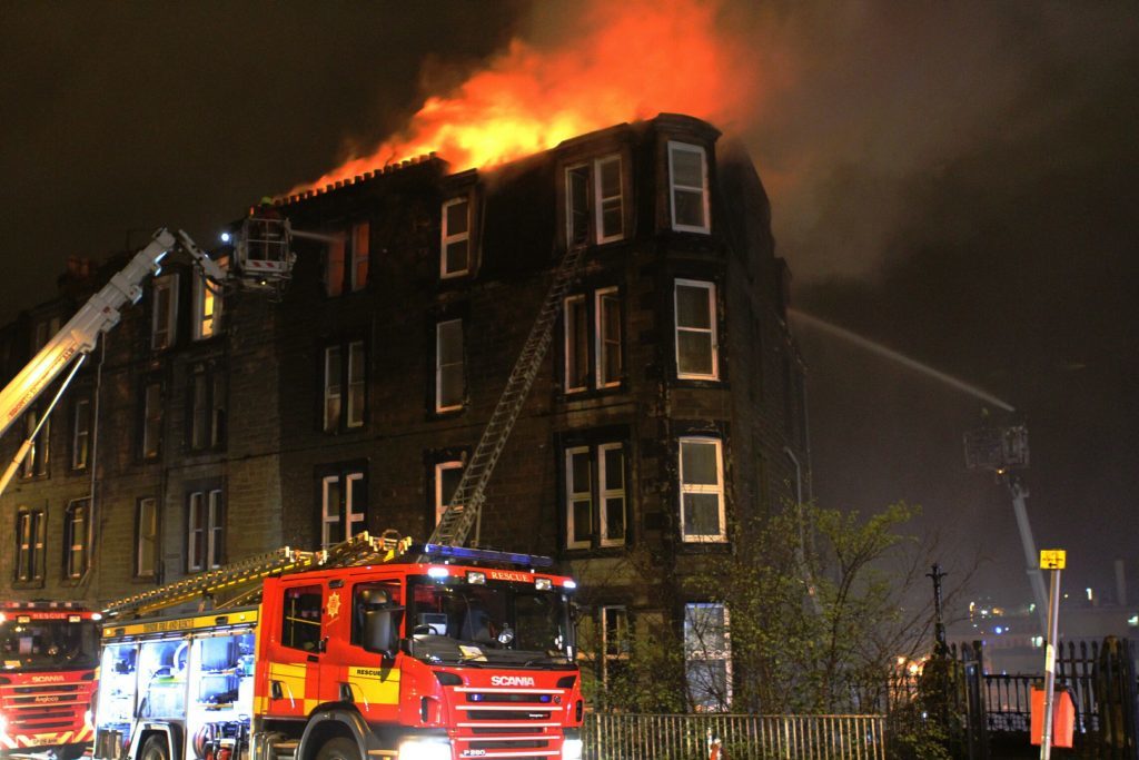 Pic shows the scene of the fire in a tenement block at Garland Place, Dundee.