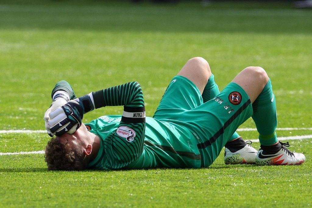 Dundee United players react to Hamilton loss.