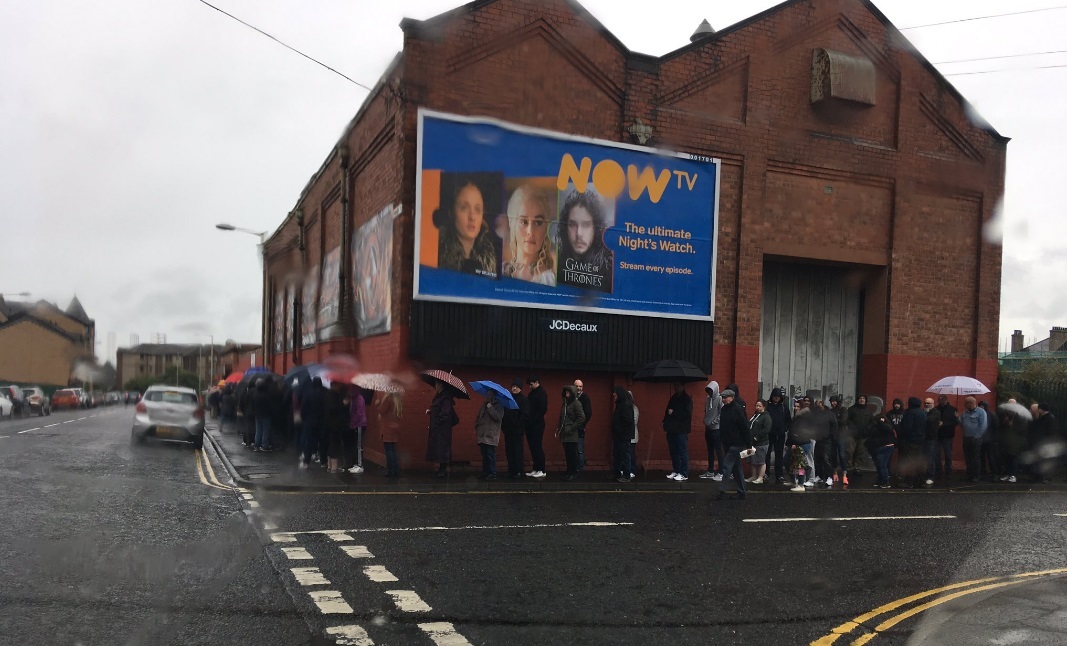 Fans queue up for play-off final tickets.