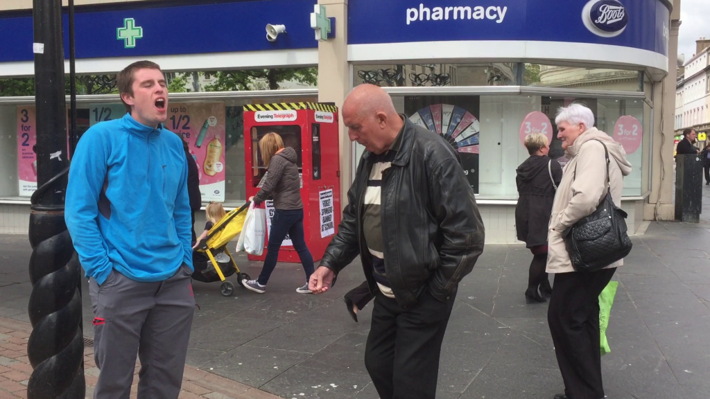 Shoppers thank Callum for brightening up their day with his singing.