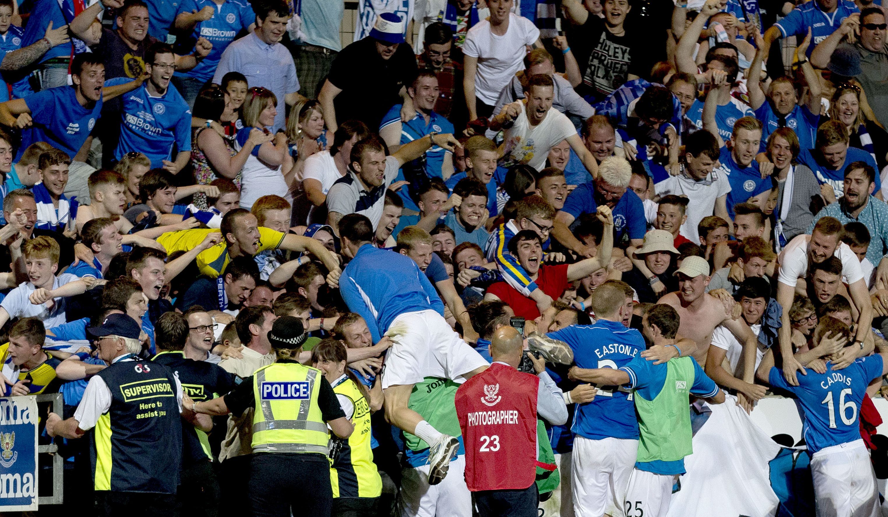 St Johnstone fans celebrate a Europa League win.