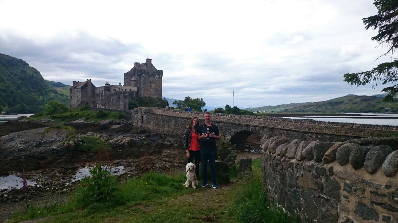 Mark, Sarah and Oliver with the family dog during their visit to the castle when the camera was lost.