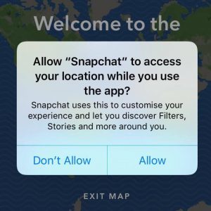 The message that appears when updating Snapchat to use the map.