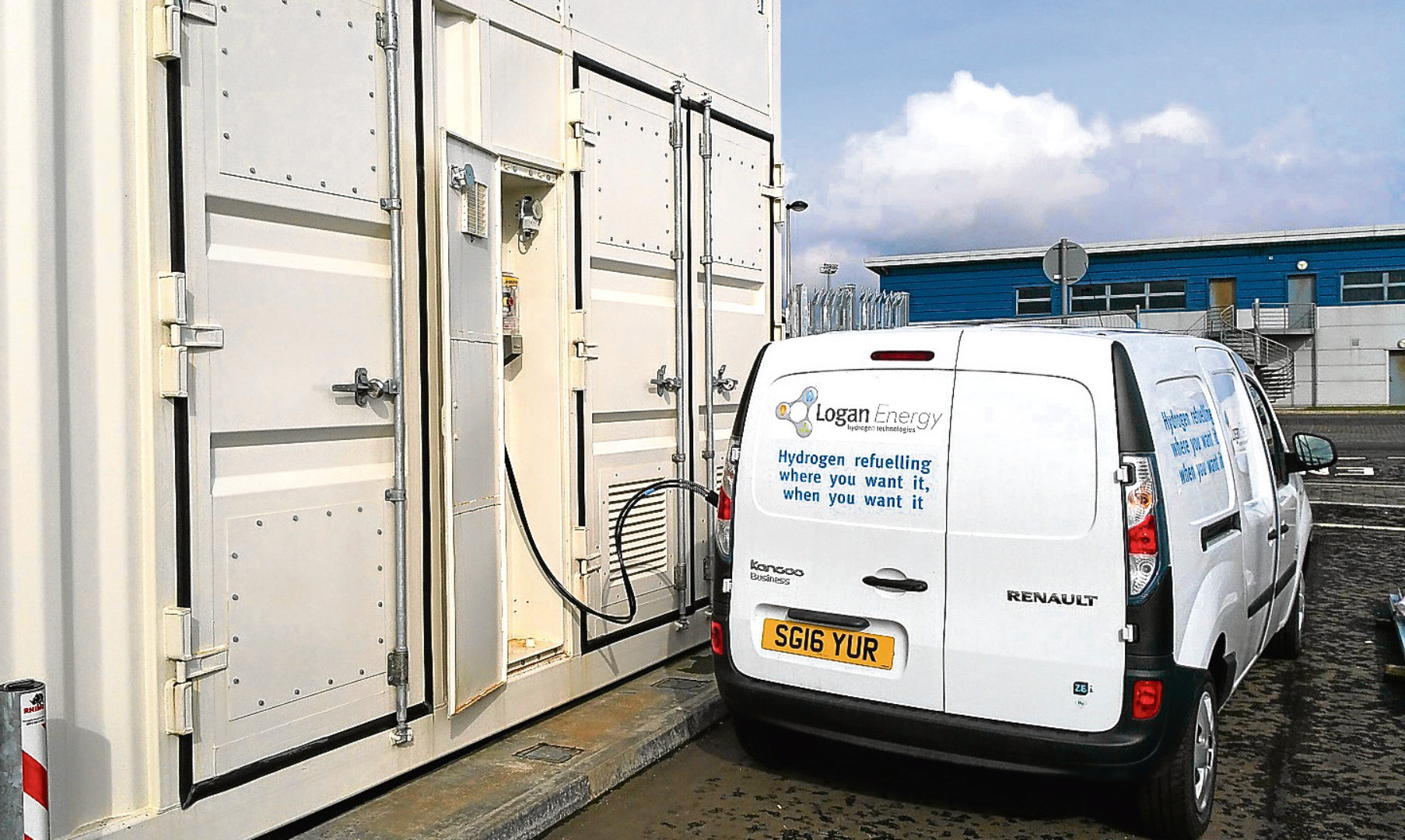 A Logan Energy van refuelling at the hydrogen station at Methil