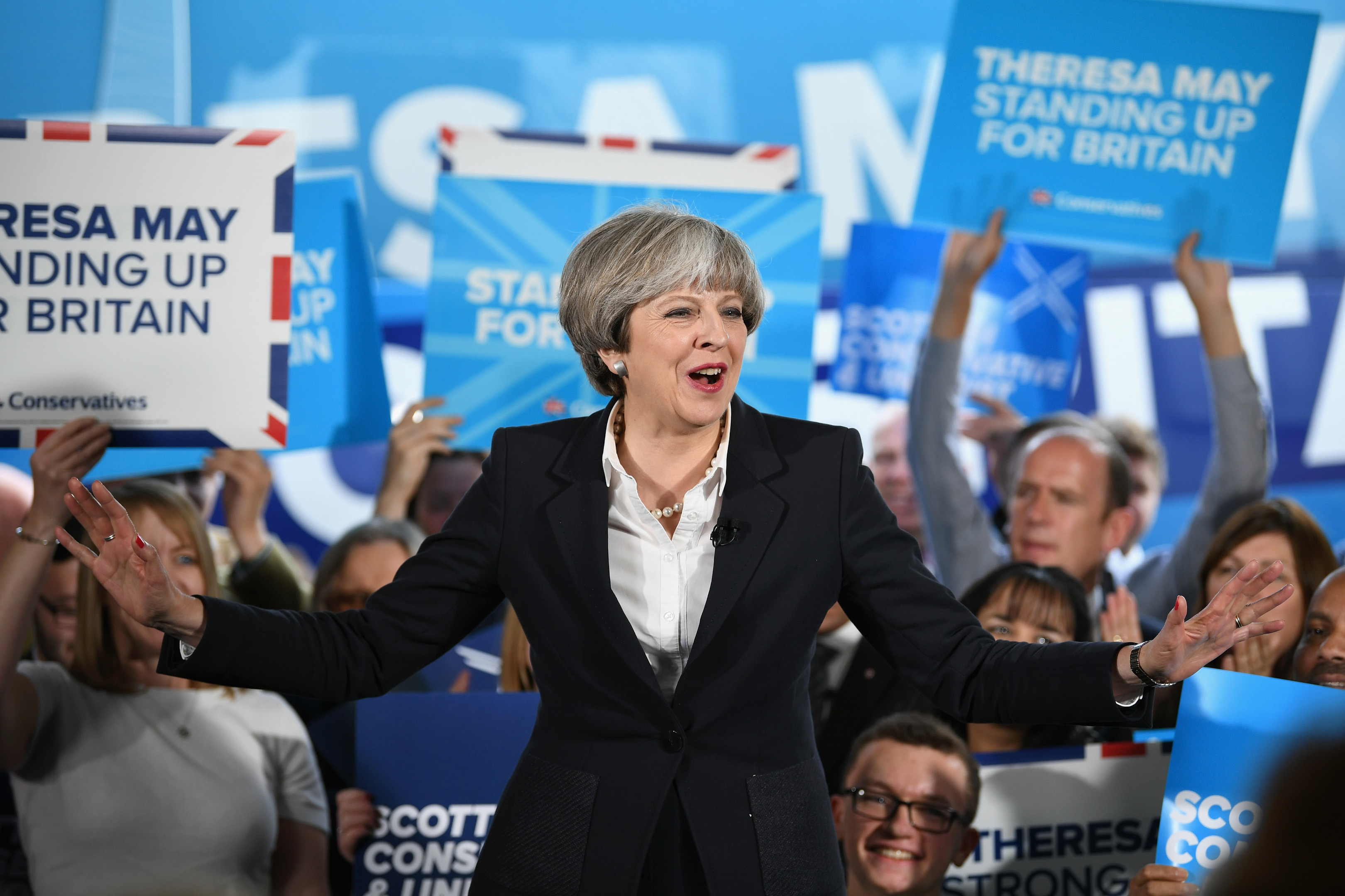 Prime Minister Theresa May delivers a speech at Clockwork Removals in Edinburgh.