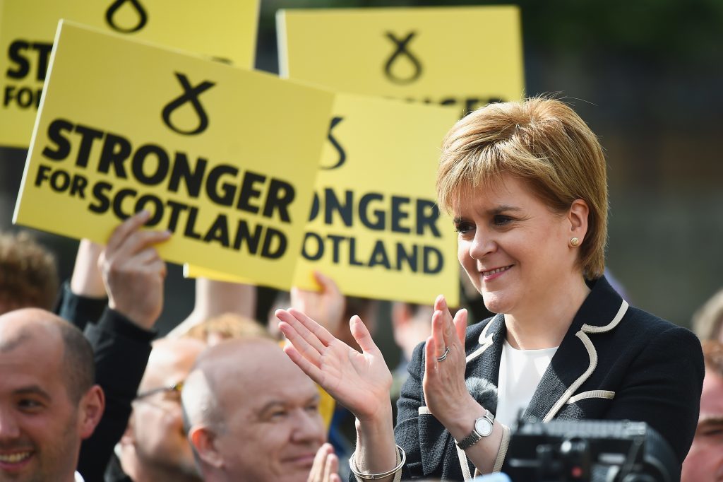 SNP Leader Nicola Sturgeon, holds a final campaign rally in Leith on July 7.