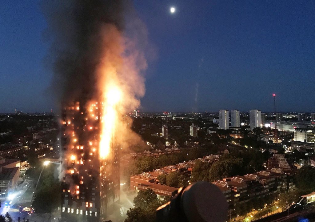 In this image taken by eyewitness Gurbuz Binici, a huge fire engulfs the 24 story Grenfell Tower in Latimer Road, West London.