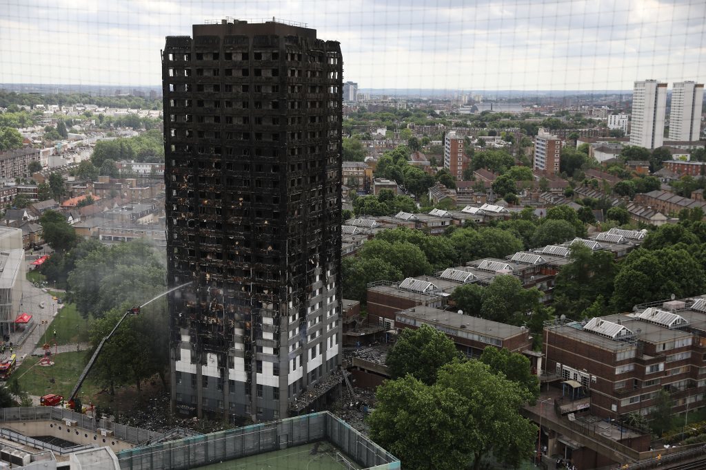 The blackened wreck of Grenfell Tower today.