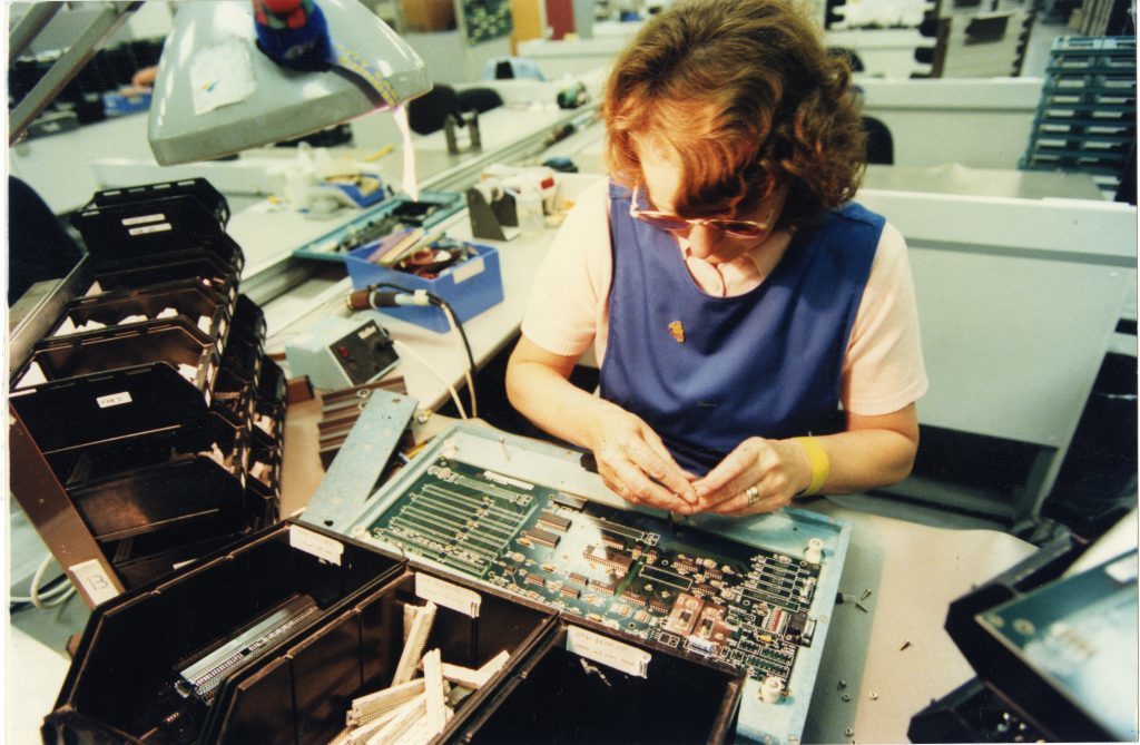 Betty Cumming, circuit board assembly at NCR Dundee in 1996