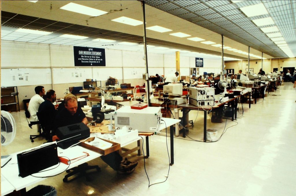Dispenser test area at NCR, Dundee, in 1996