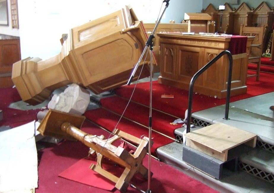 The trail of destruction left at Blackford Church.