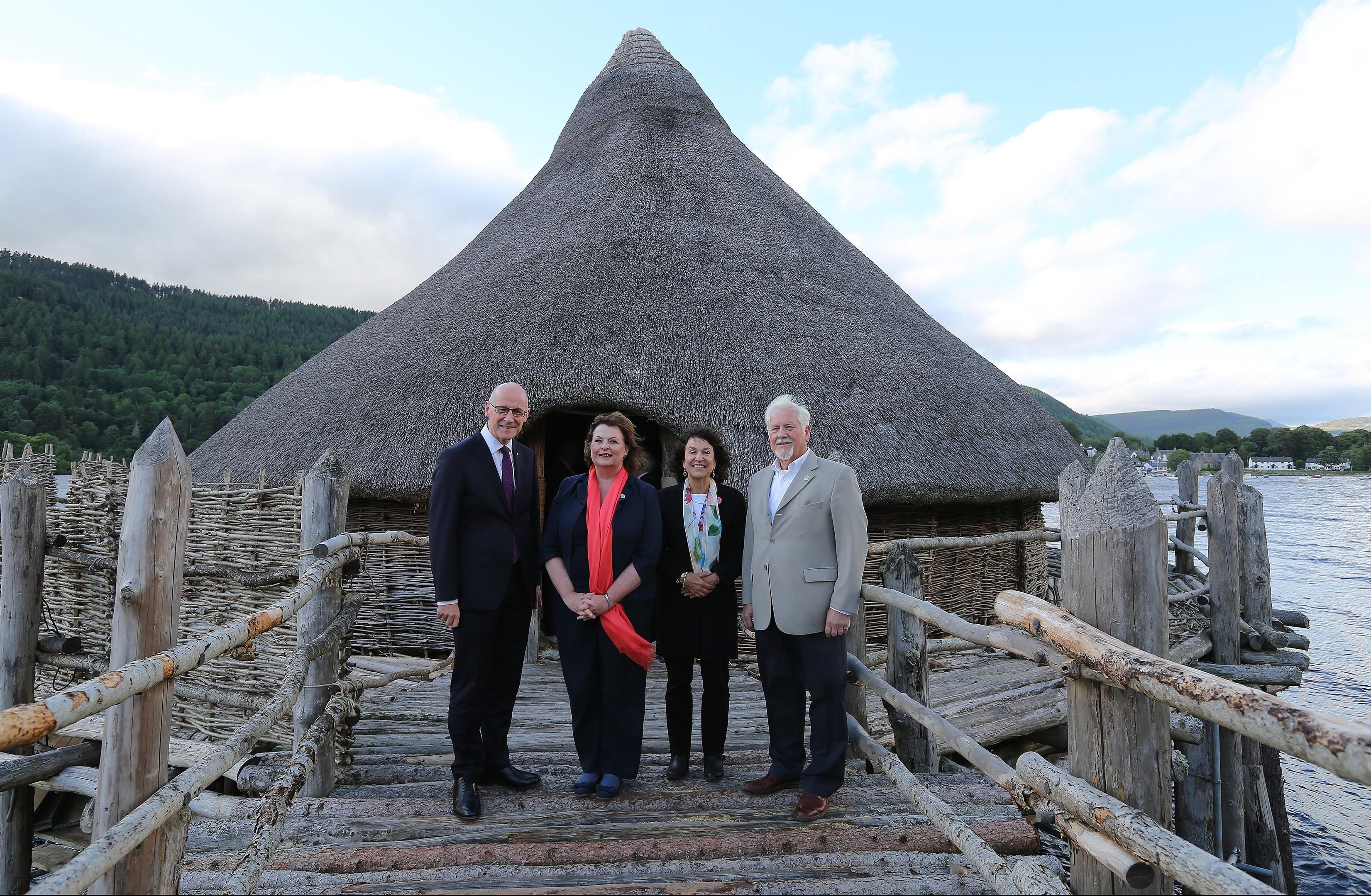 John Swinney, Fiona Hyslop, Barrie Andrian and Dr Nick Dixon at the crannog.