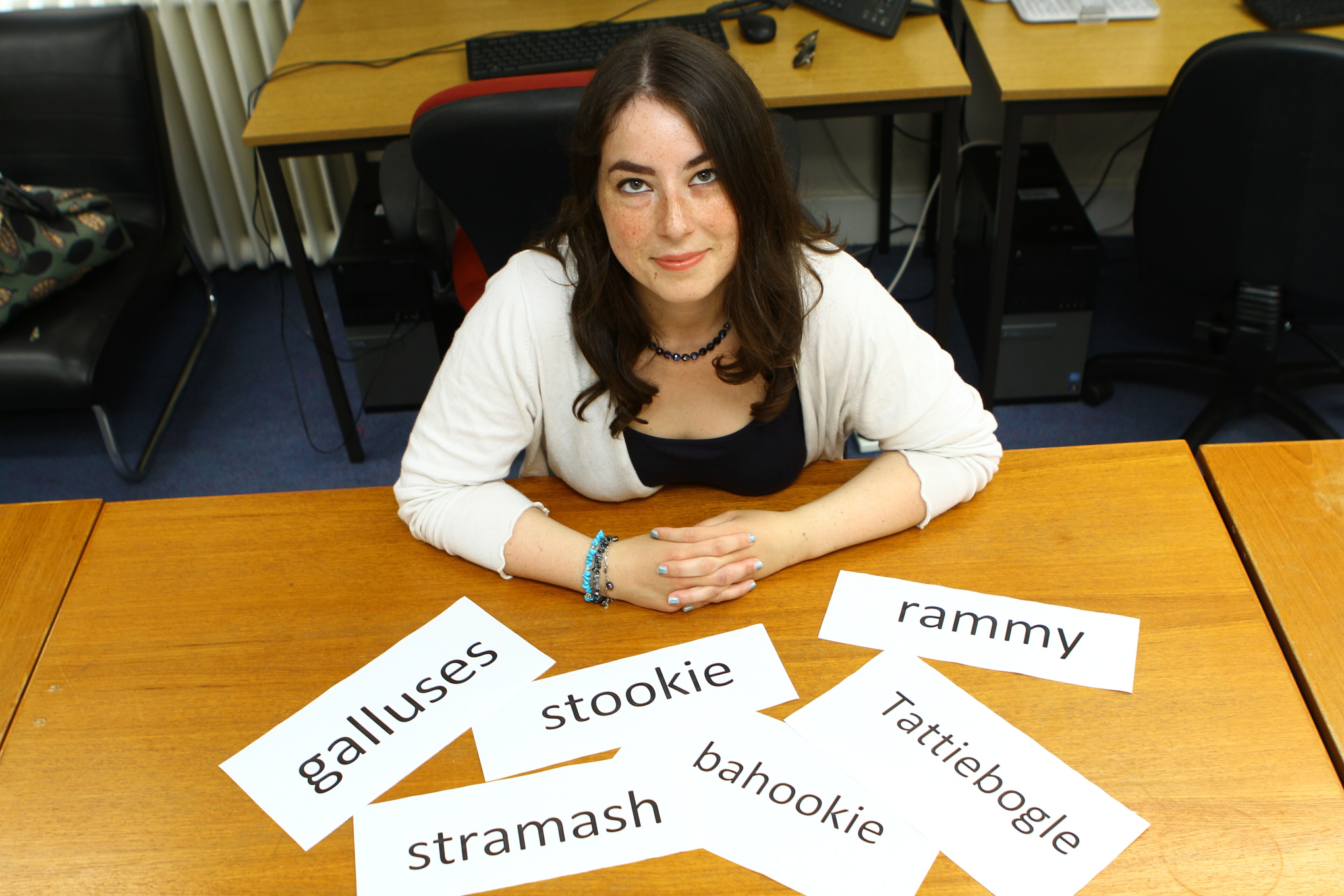 Eleanor Smith, a post-grad psychology student, who is researching the relationship between Scottish dialects and the English language, with some of the words, at the University of Dundee.