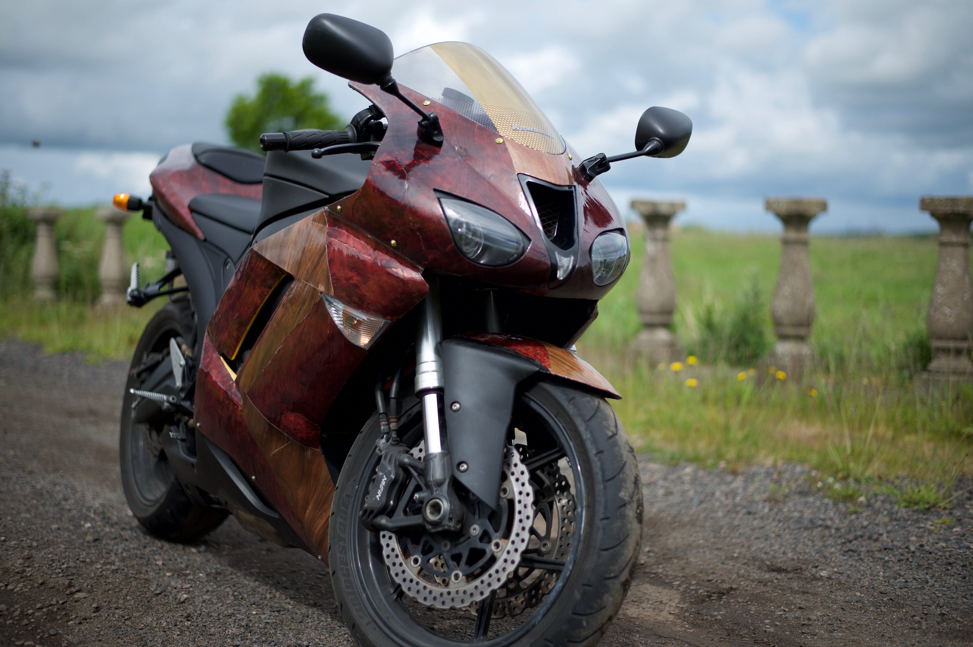 The prize-winning bike panelled in wood and gold