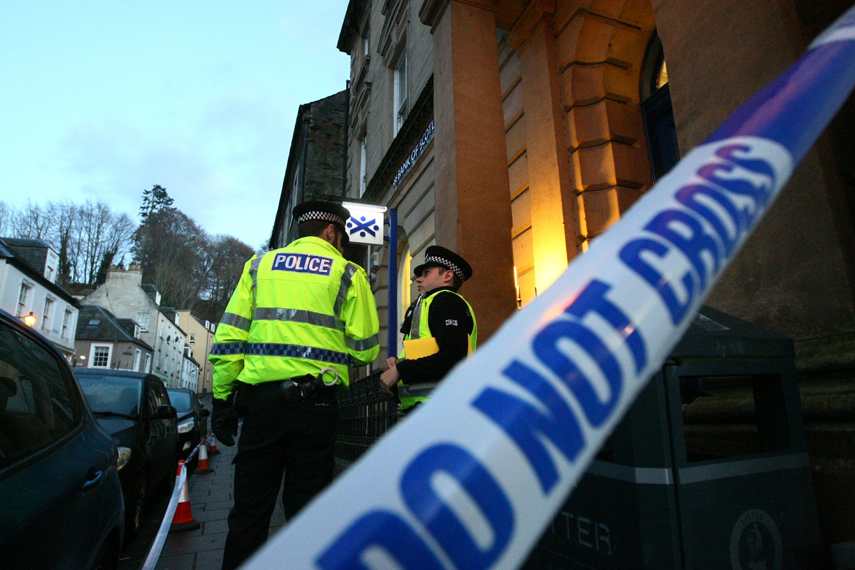 A police cordon was thrown around the Bank of Scotland in Dunkeld.