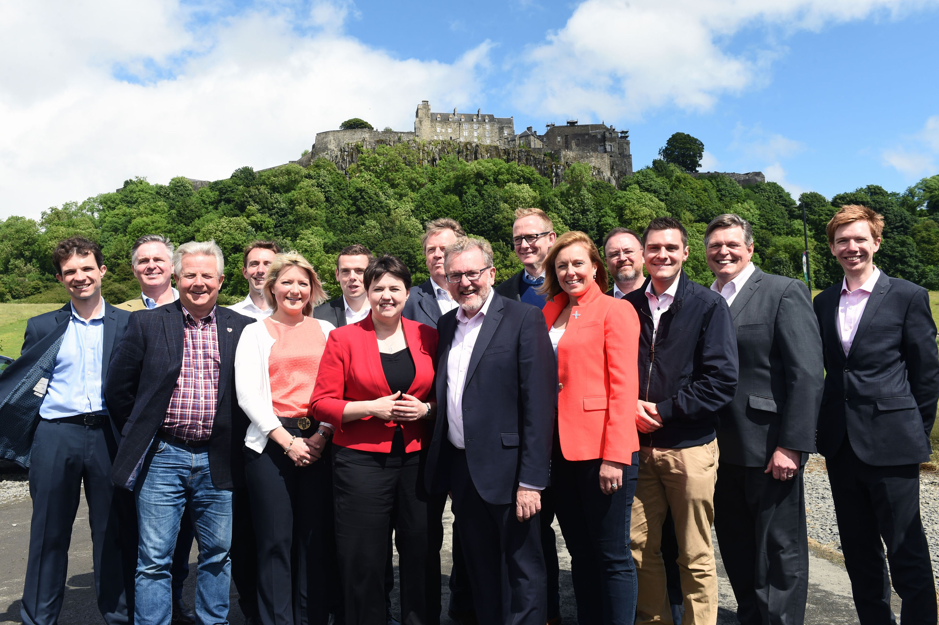 Scottish Conservative leader Ruth Davidson at a photo call with the party's newly-elected members of parliament in front of Stirling Castle.