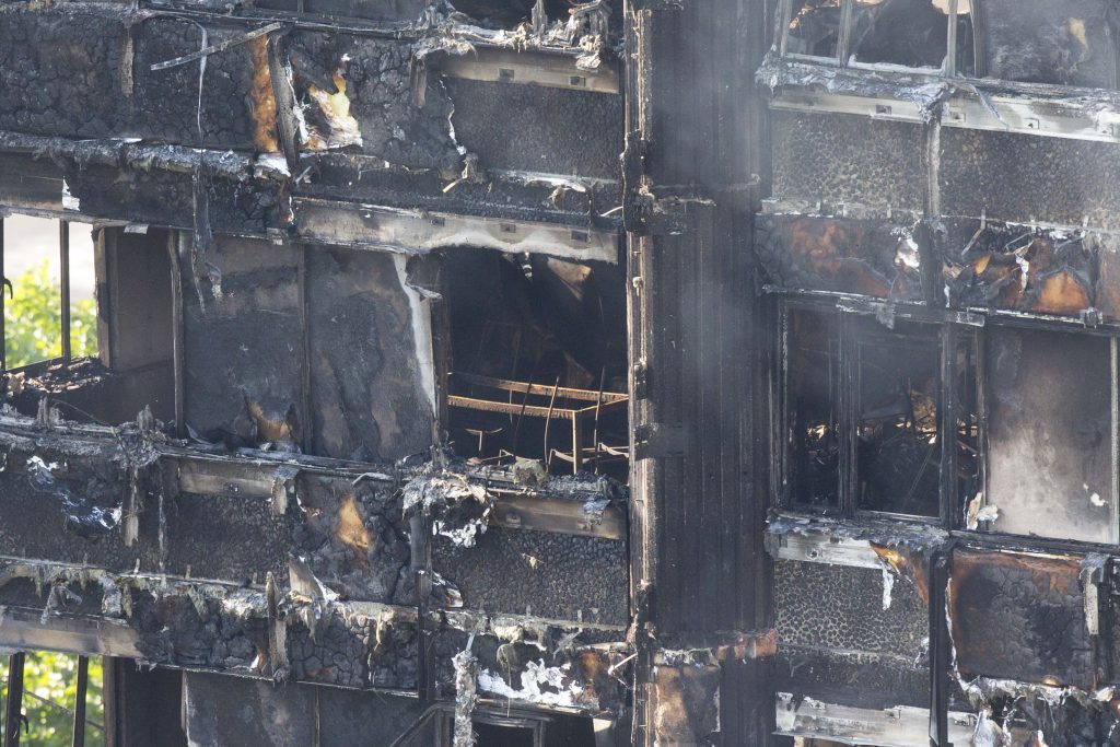 Grenfell Tower in west London this morning after the fire.