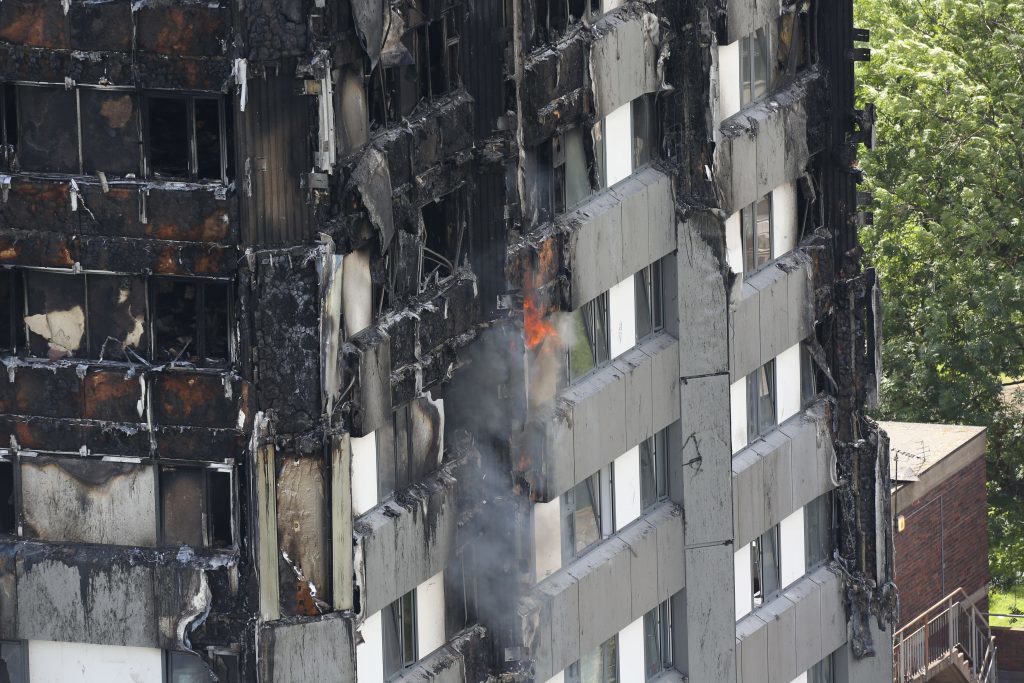 Grenfell Tower in west London after a fire engulfed the 24-storey building yesterday morning.