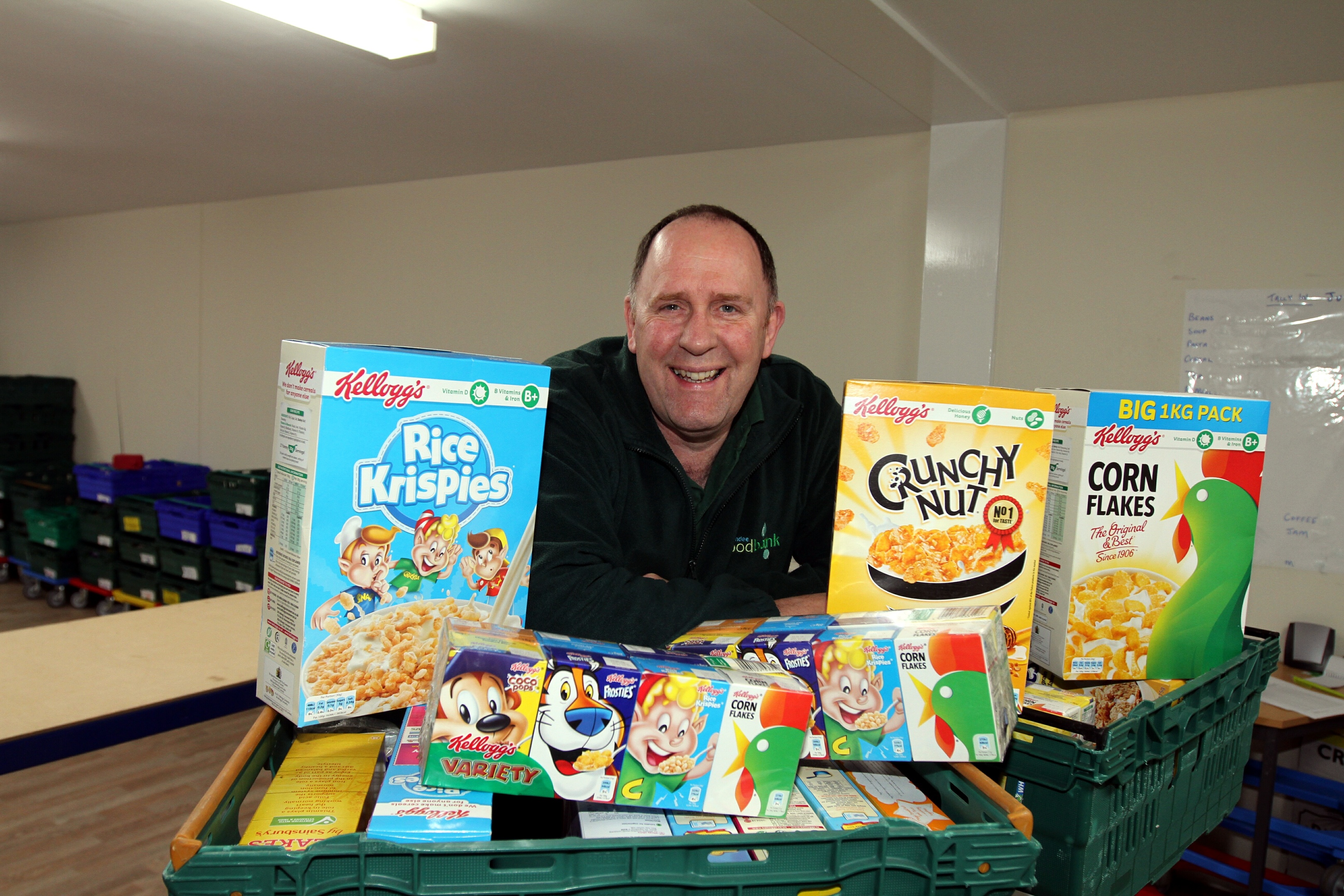 Foodbank manager Ken Linton with cereal donations.