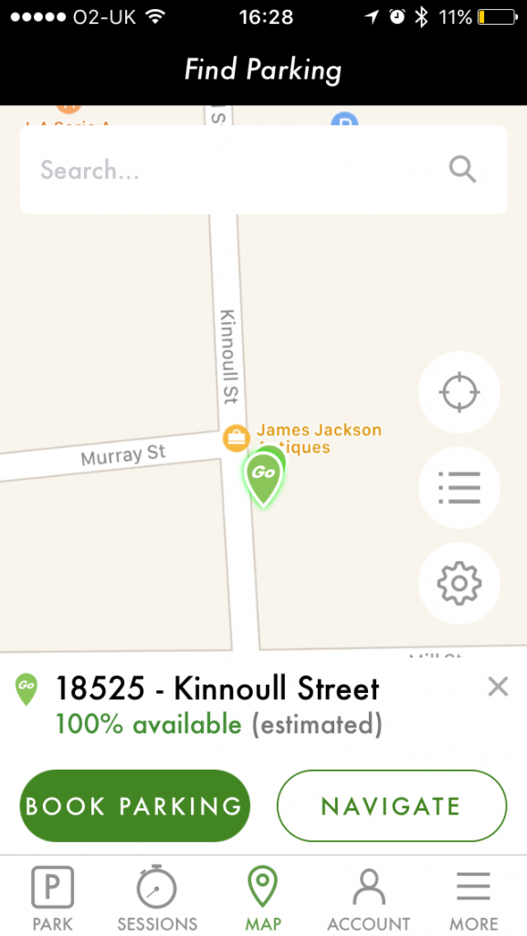 "Kinnoull Street" is selected on the first tap.