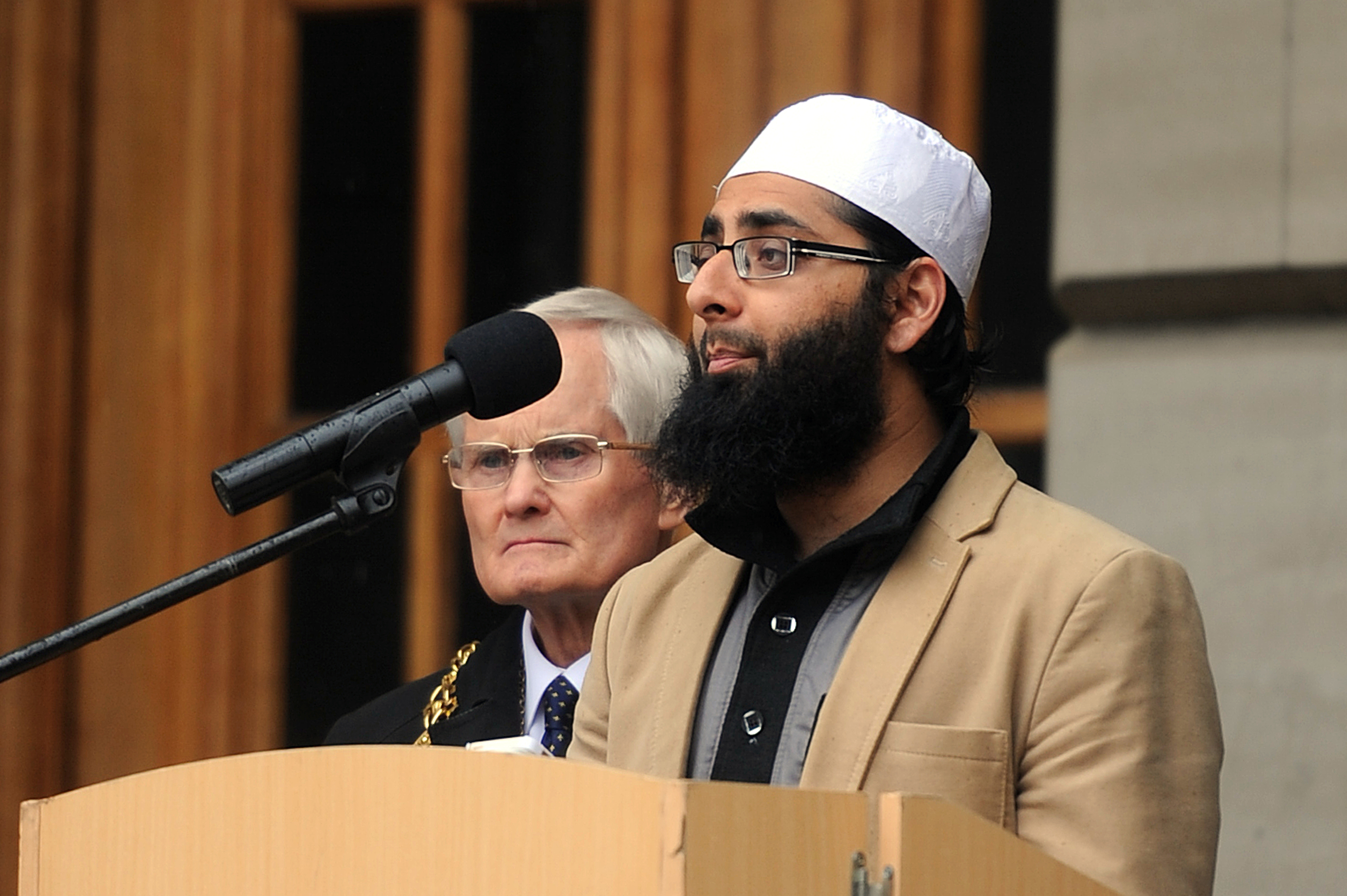 Imam Hamza addresses the crowd in City Square.