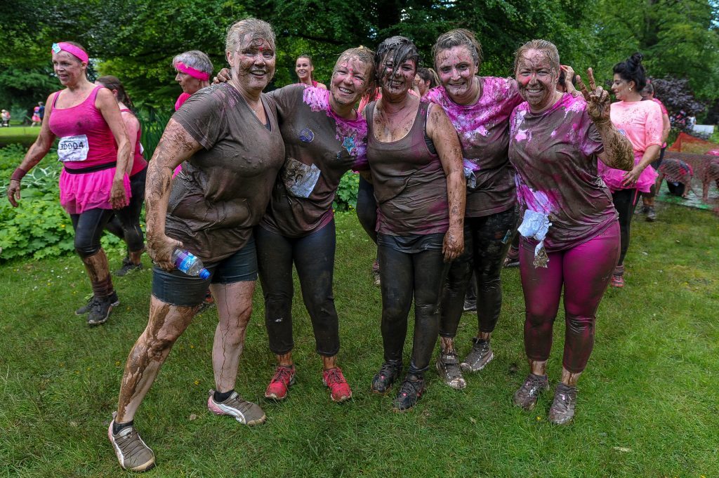 Some muddy Race for Life competitors in Camperdown Park.