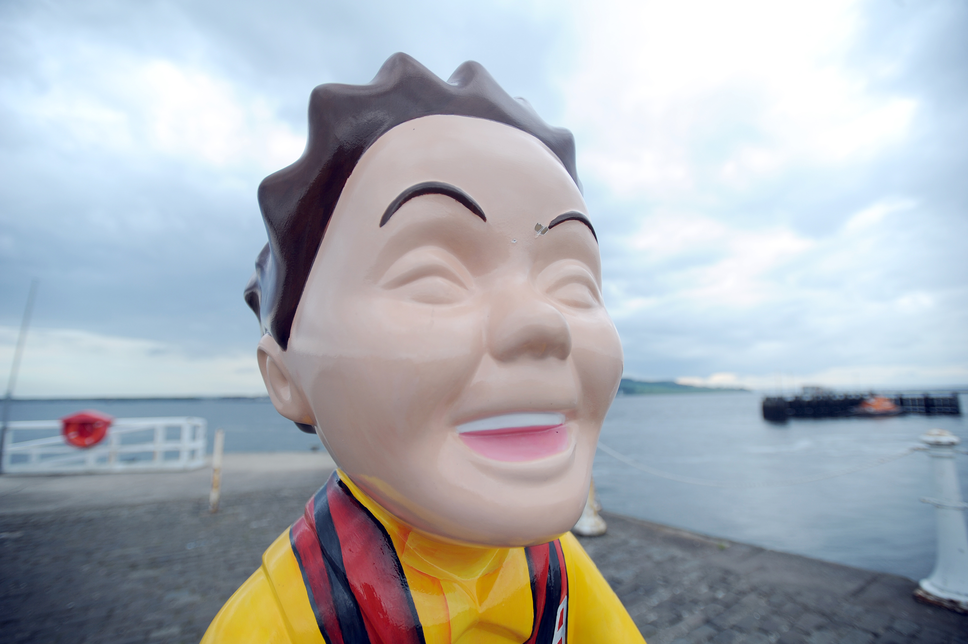 Some of the damage to the RNLI Oor Wullie statue.