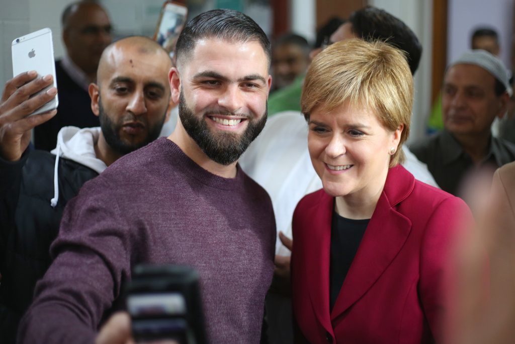 Nicola Sturgeon taking a selfie with Raheel Khan at Dundee Mosque where Ramadan is being observed.