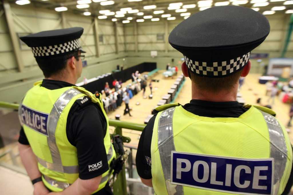 Officers from Police Scotland keeping an eye on proceedings at the Dundee count.