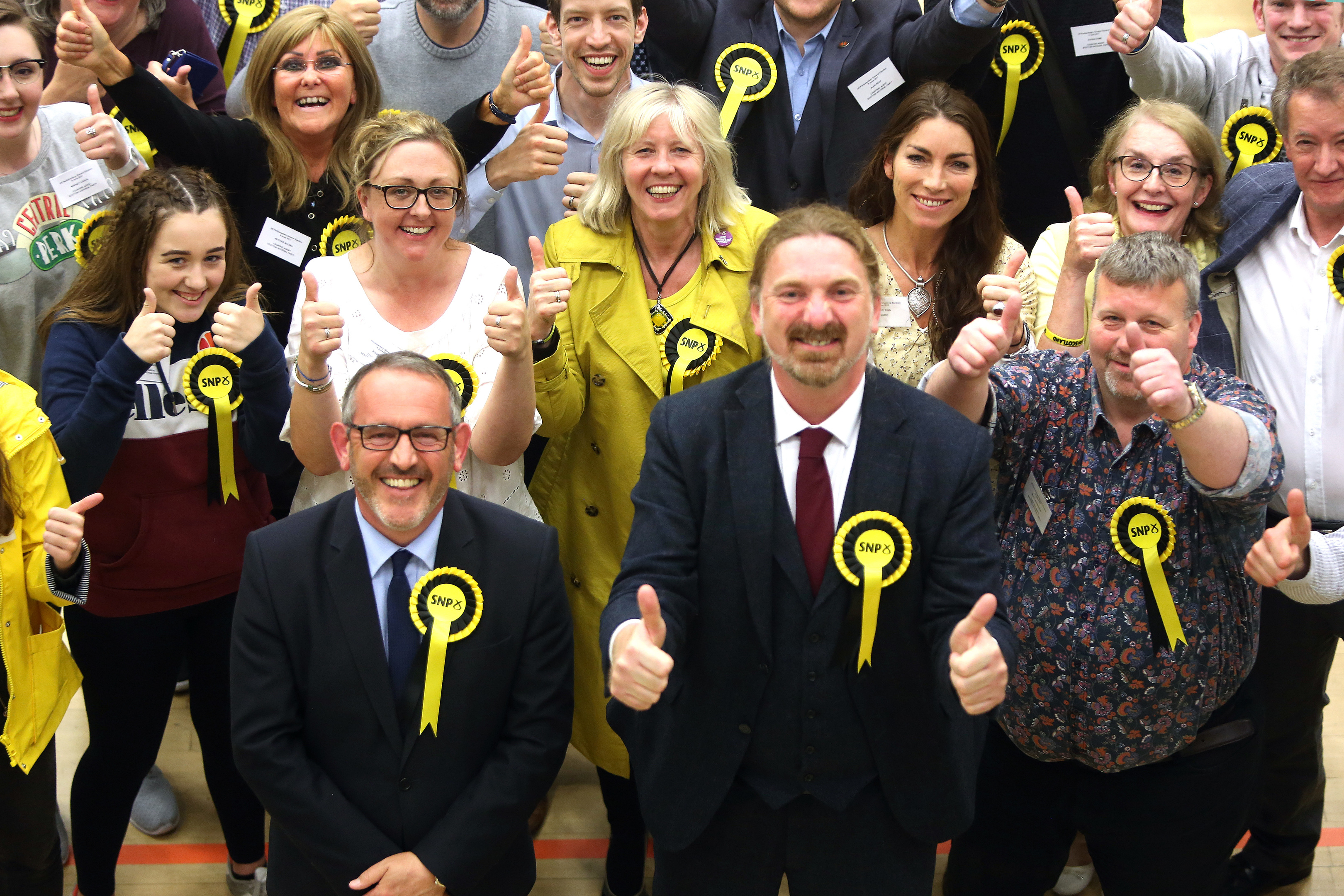 Stewart Hosie and Chris Law  with SNP supporters.