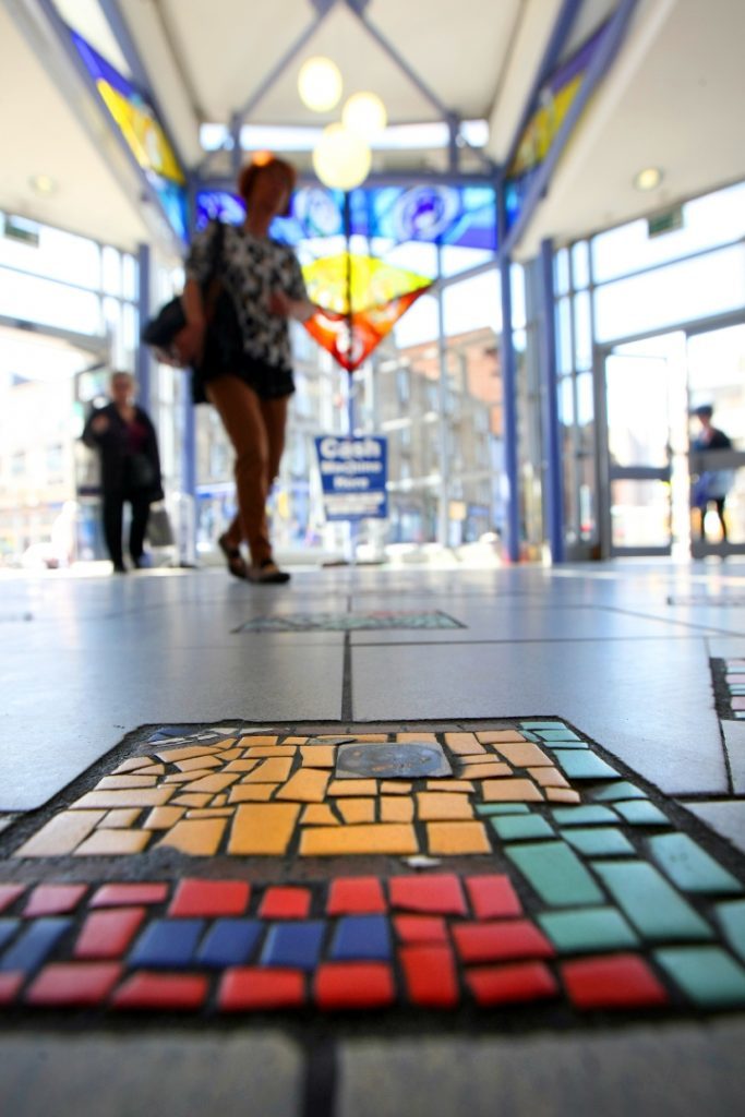 Mosaics and stained glass in Dundee Bus station. 