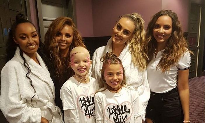 Lily Douglas with her friend Cerys Robertson and Little Mix.
