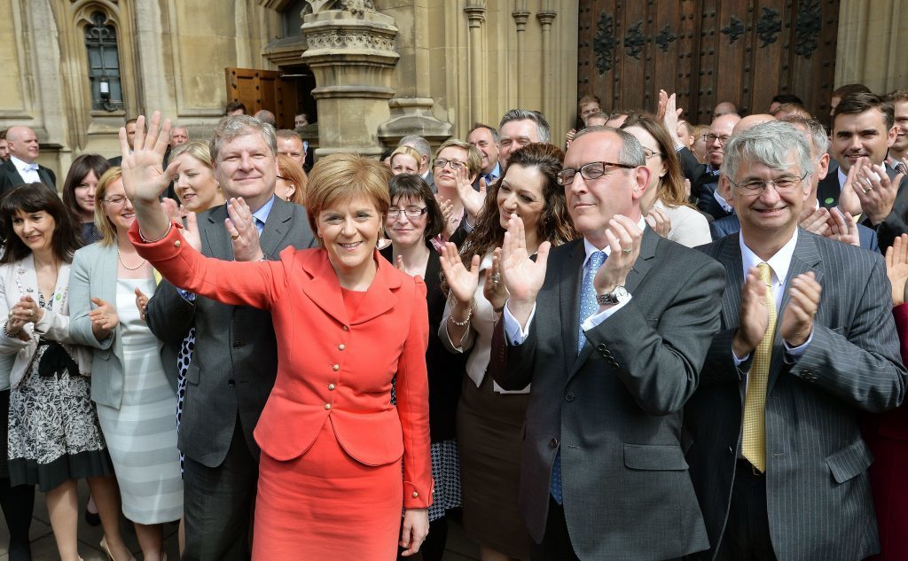 Nicola Sturgeon with the SNP's 56 new MPs in 2015. They lost 21 in 2017.