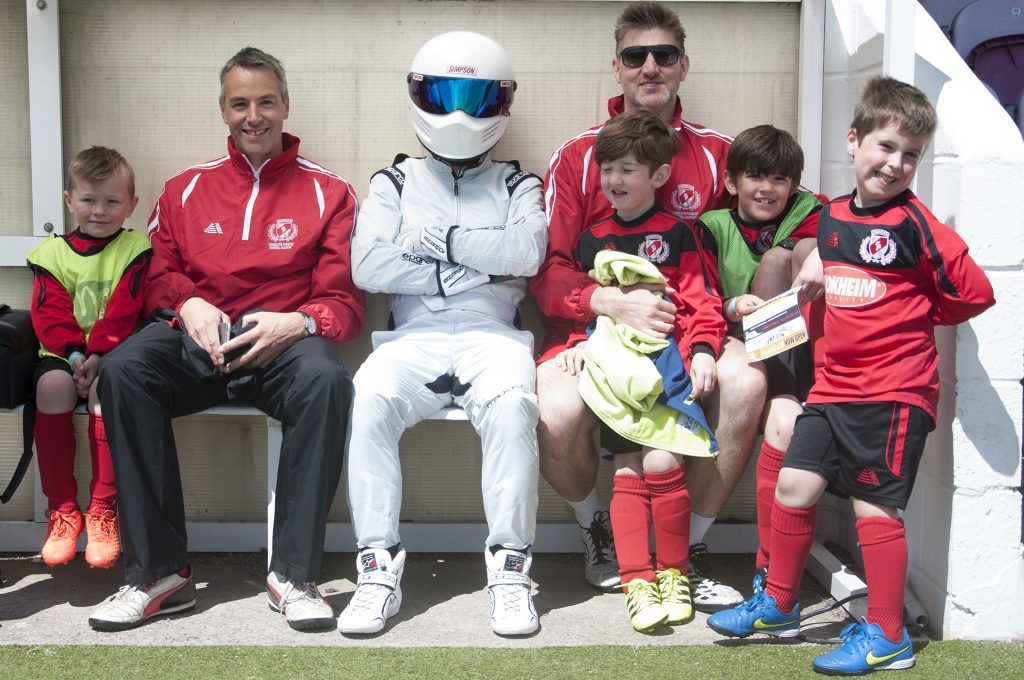From left — Ali Johnstone, "The Stig", John Malone and members of the Arbroath Lads Club