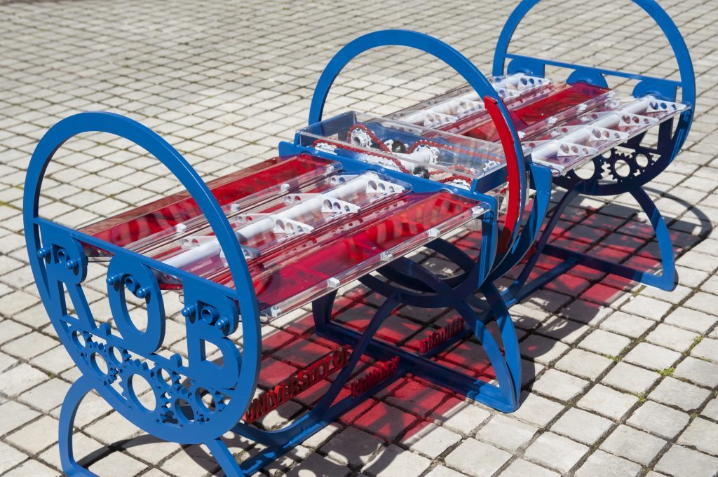 Prototype Roll Over Bench, designed by Grace Finlay, and built by Strathclyde Engineering Students, for the Scottish Engineering Leaders Awards and Primary Engineer