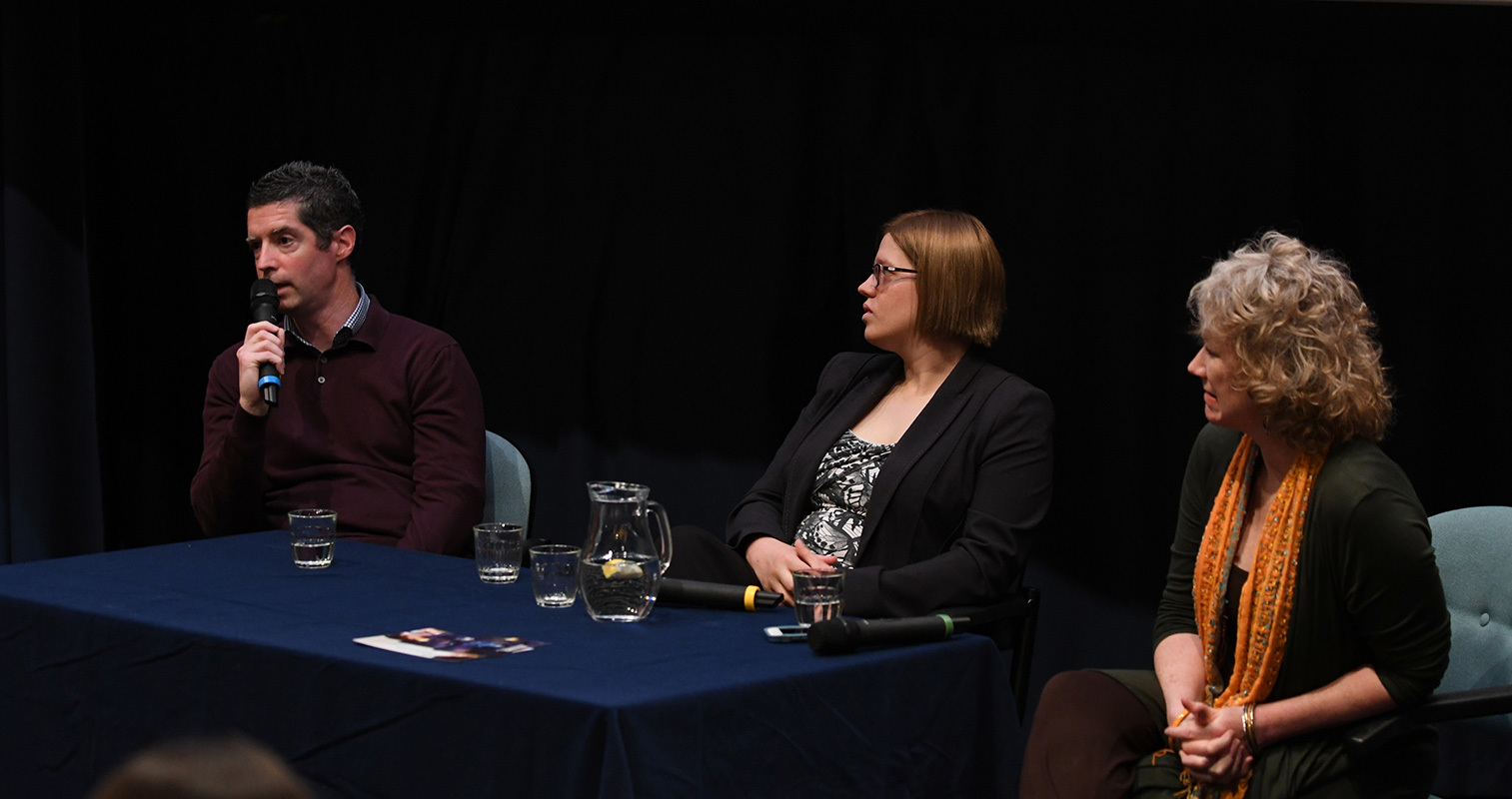 From left: Nicky Murray,  Dr Tamasin Knight and Dr Suzanne Zeedyk at the panel discussion following the screening.