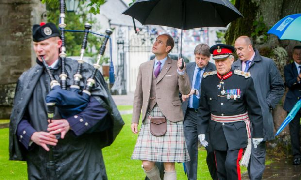 Prince Edward  alongside Lord Lieutenant Brigadier Mel Jameson in Dunkeld.