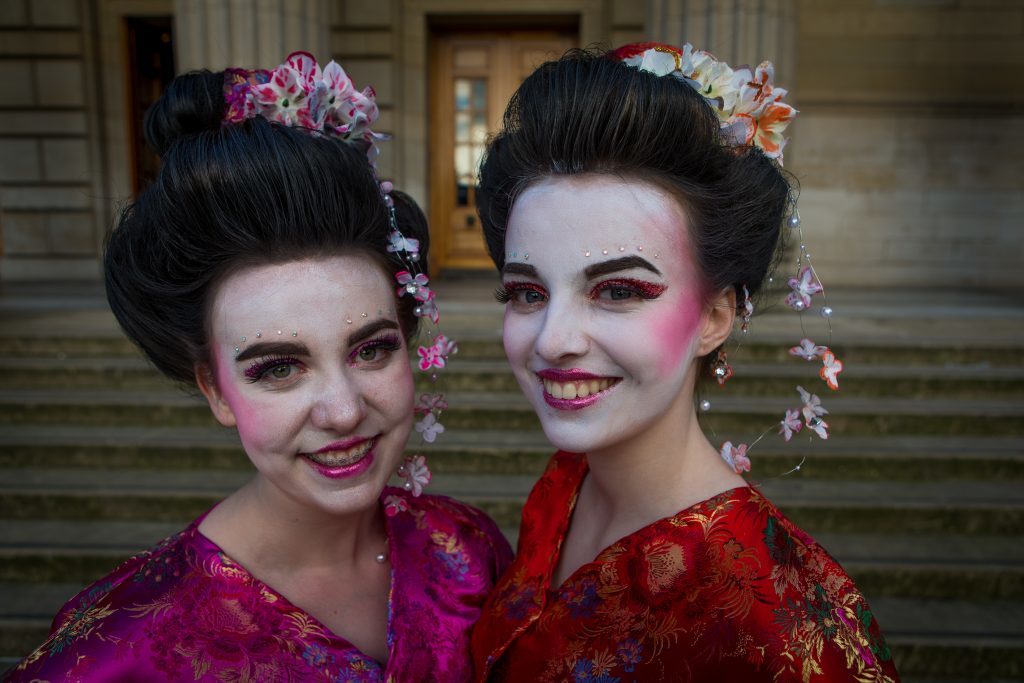 Katie Leggat (16) and Charlize Murray (15) as Geishas from Fraserburgh Academy.