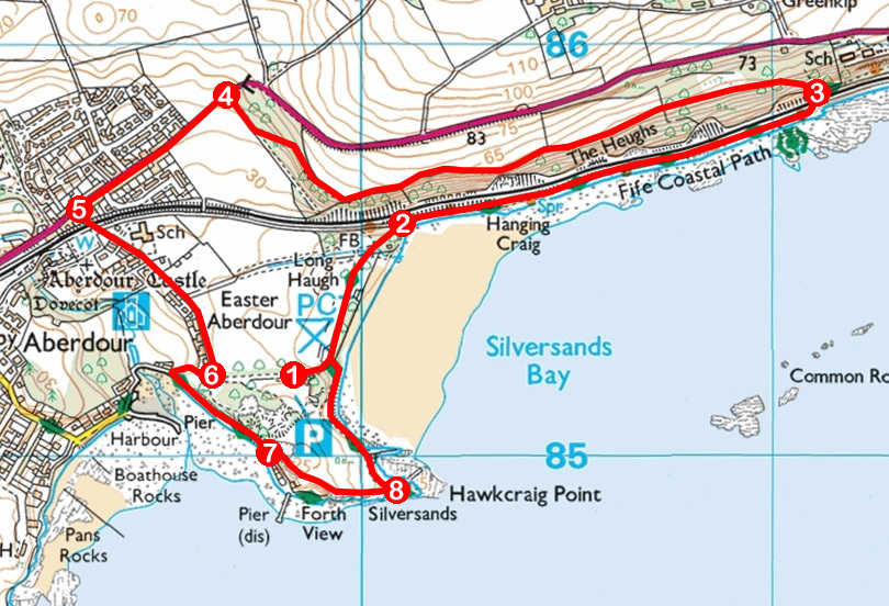 Take a Hike 168 - June 10, 2017 - Silver Sands, Aberdour, Fife OS map extract