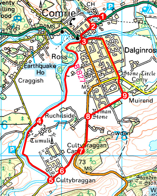 Take a Hike 169 - June 17, 2017 - Cultybraggan, Comrie, Perth and Kinross OS map extract