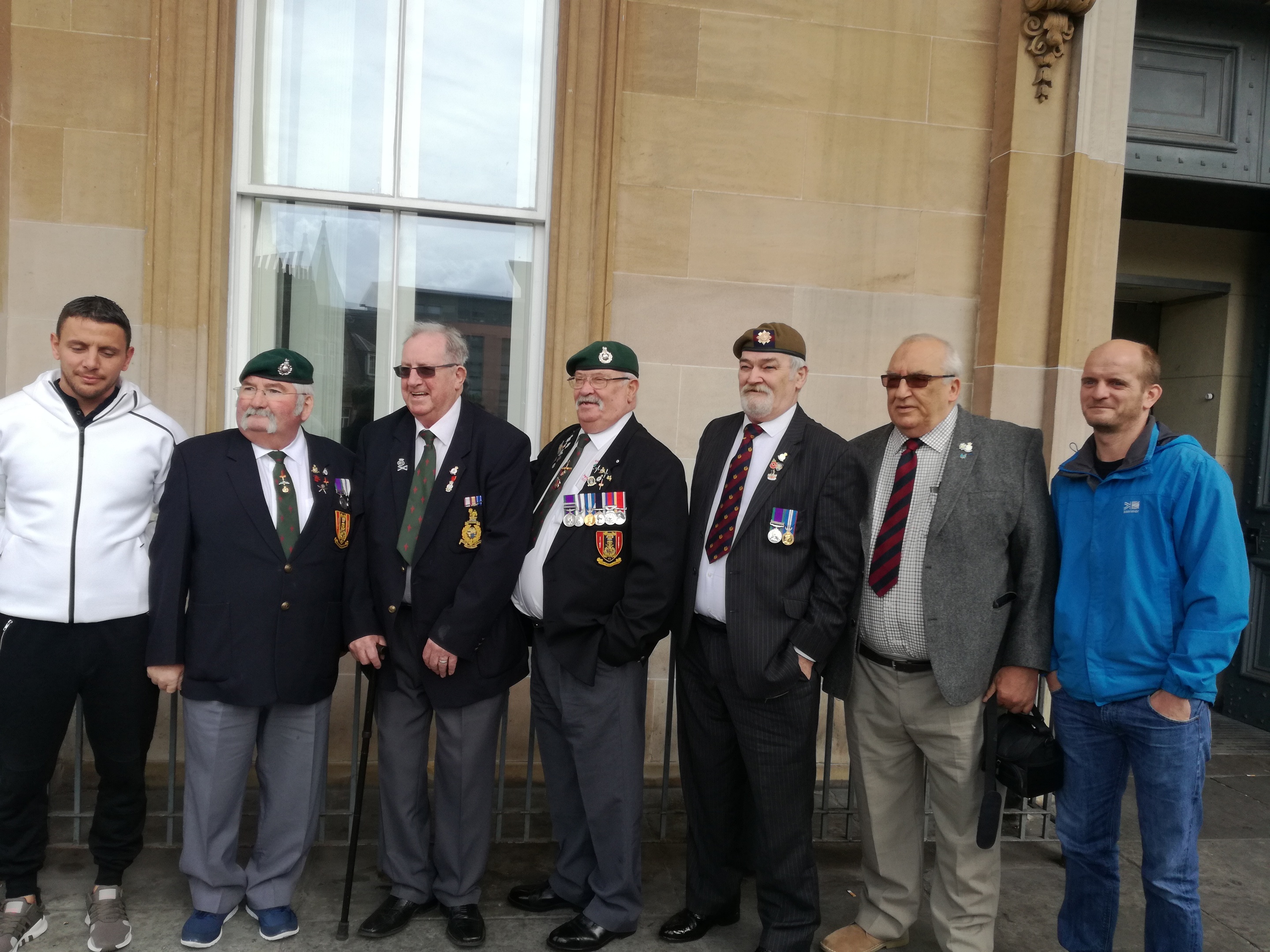 Veterans attend Dundee Sheriff Court yesterday.