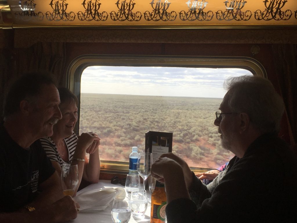 Dining on board the Indian Pacific.