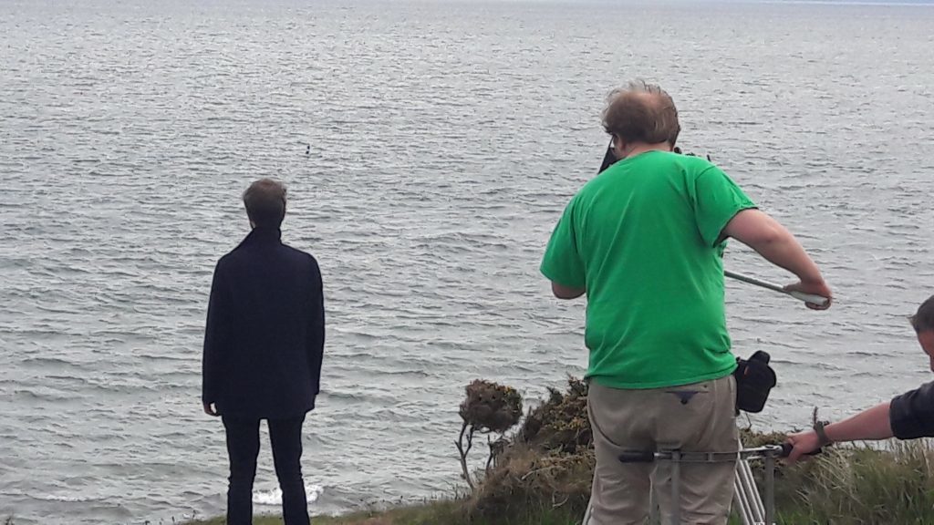 Filming on the cliffs at Arbroath