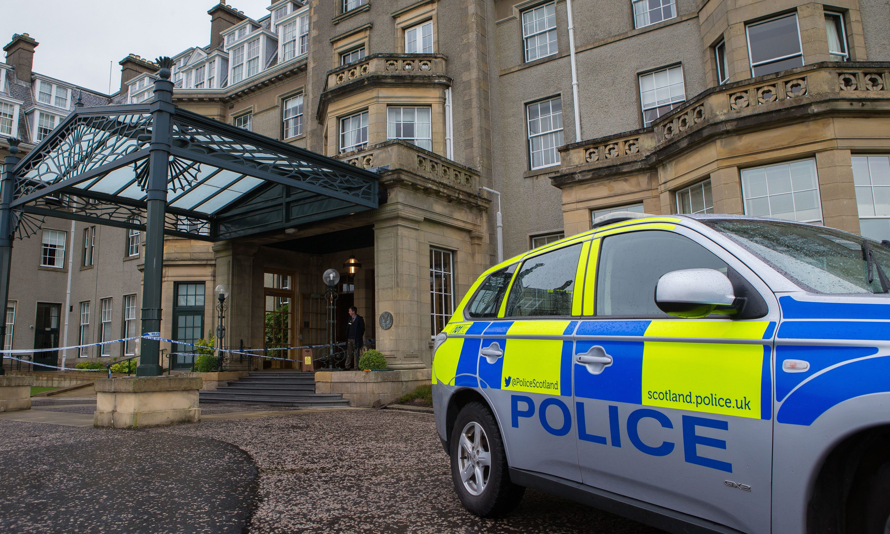 Police at the entrance to Gleneagles Hotel